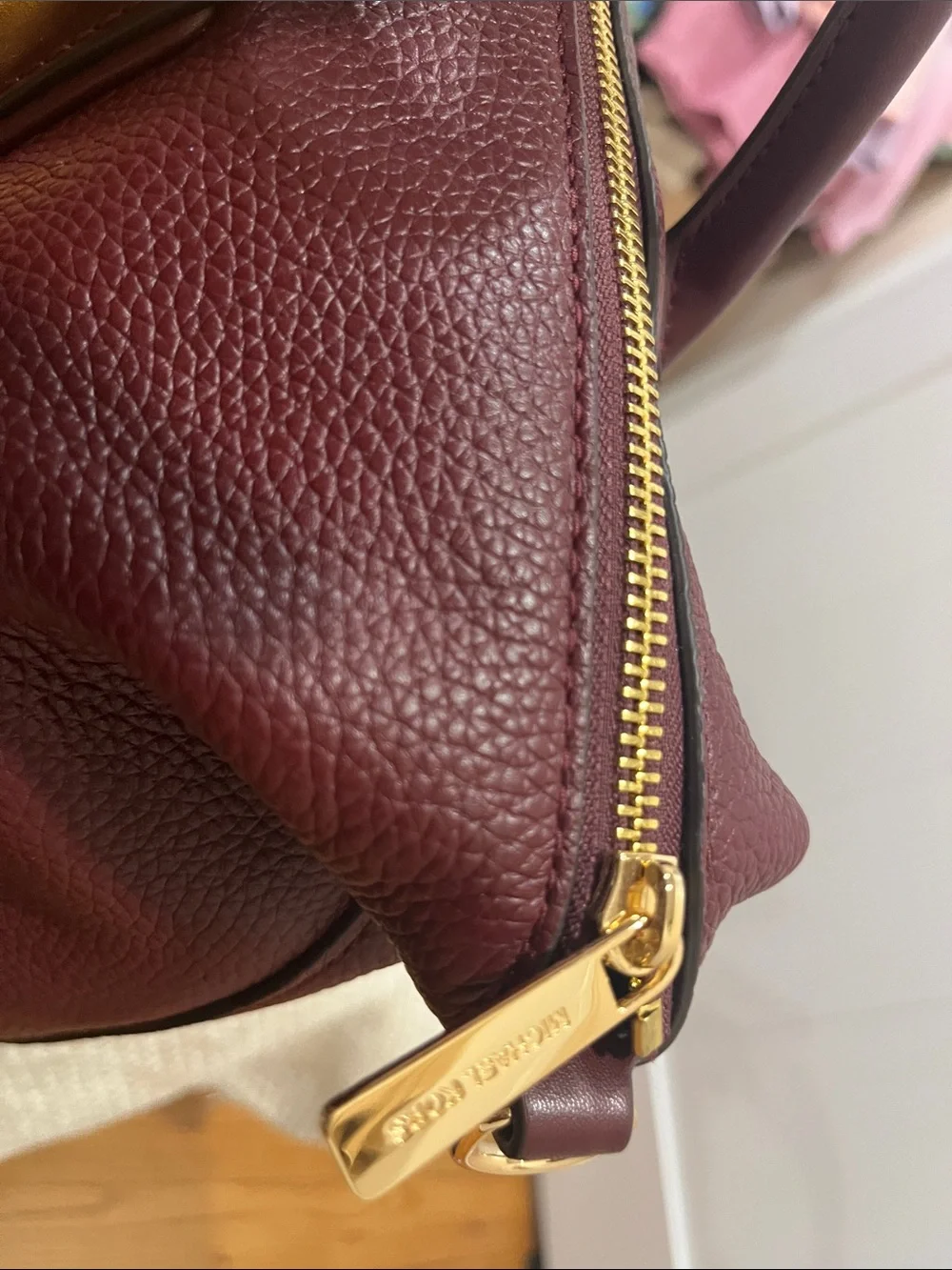 Michael Kors large Hyde Wine Pebbled Leather satchel with Gold Hardware